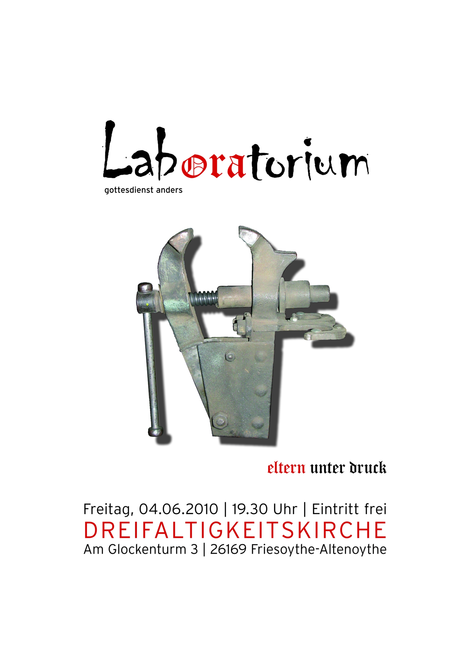 Plakat des Laboratoriumsgottesdienstes "Eltern unter Druck"