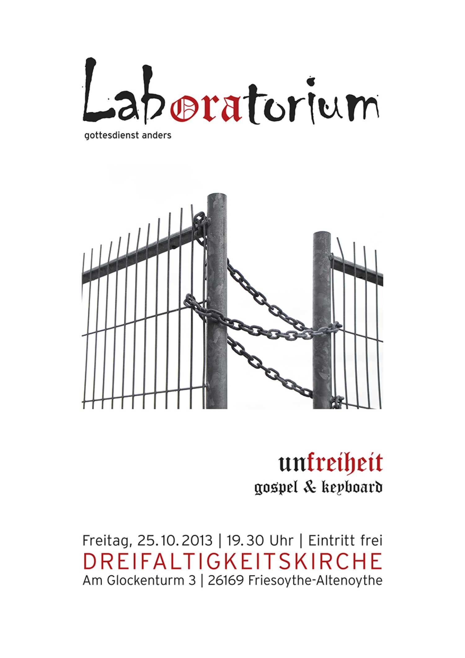 Plakat des Laboratoriumsgottesdienst am 25.10.2013